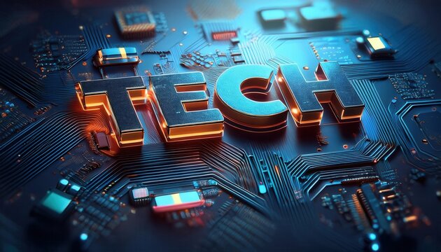 Vibrant Tech Word Embedded in Circuit Board Design