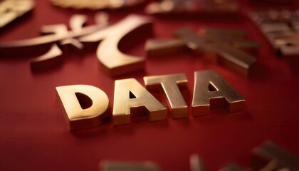 Poster - Golden Lettering Art with the Word 'Data' on Red Background