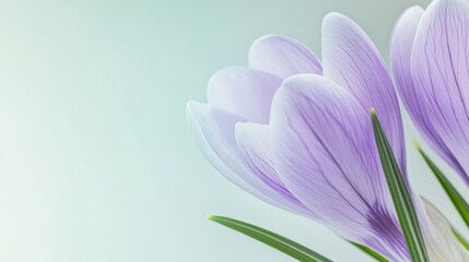 Aufkleber - A soft purple crocus against a pale green background, close-up shot, Minimalist style