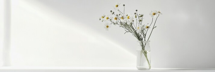 Poster - Wildflowers in a clear glass vase with ample copy space for creative mockup design. Generative AI