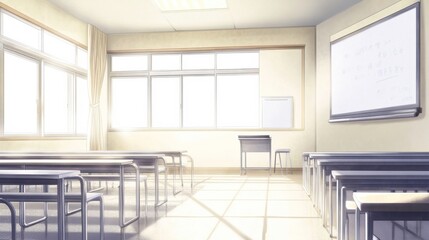 Poster - Bright Classroom with Interactive Whiteboard Setup