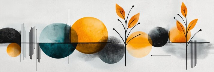 Poster - Abstract Art Design with Colorful Circles and Leaves in Modern Style