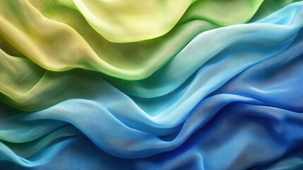 Wall Mural - Vibrant blue and green fabric waves flowing naturally in sunlight