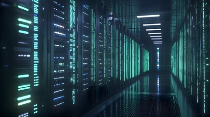 Poster - Illuminated Server Room Corridor Data Center Technology