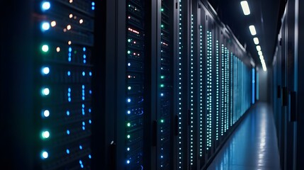 Poster - Illuminated Server Racks In Modern Data Center Corridor