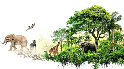  World Wildlife Day promotes sustainability. It raises awareness about species and their preservation. Together, we protect biodiversity for the future. Vibrant Nature Scene with Diverse African