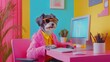 © MochSjamsul - Dog in suit working on a computer at a colorful workspace