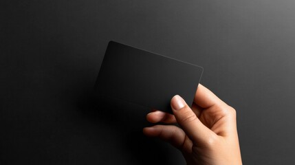 Poster - Sleek black gift card held by a hand with empty space for text and design mock up. Generative AI