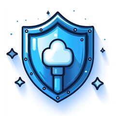 Poster - Blue shield icon protecting cloud data security.