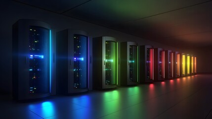 Poster - Illuminated Servers Aligned In Modern Data Center