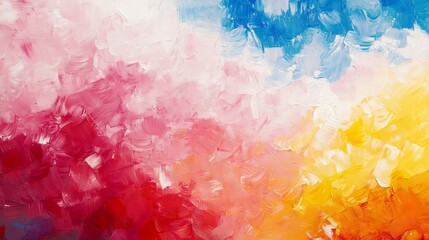 Wall Mural - A vibrant abstract painting featuring blended color of pink, blue, and yellow.