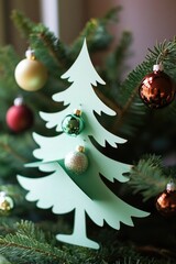Poster - A festive Christmas tree decorated with ornaments and lights