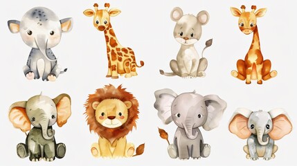  Watercolor Safari Baby Animals Collection in Jungle - Professional Wildlife Illustration