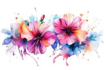 Poster - Delicate watercolor painting of colorful flowers on a white background, perfect for decorating and design