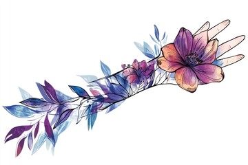 Poster - Colorful illustration of various flowers and leaves on a white background, perfect for design and decoration projects