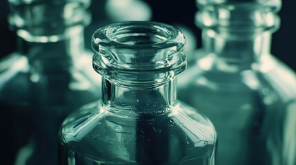 Poster - A collection of glass bottles placed on a table, perfect for use in still life or product photography