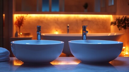 A pair of white bowls resting on a countertop, ready for use