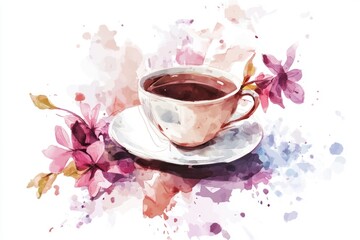 Poster - A steaming cup of coffee on a white saucer, ready to be enjoyed