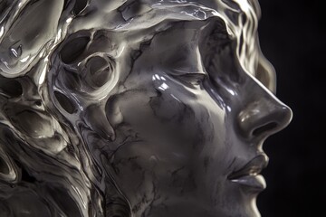 Poster - Close-up view of a statue of a woman's face, with detailed features