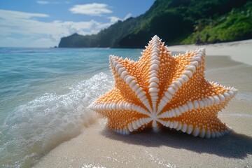 Poster - A single starfish sits atop a sandy beach, waiting for the tide to come in