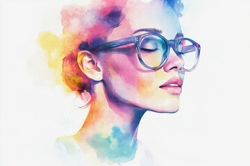 Poster - A portrait of a woman wearing glasses, looking straight into the camera