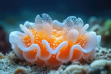 Poster - Close-up shot of a sea anemone in the sandy ocean floor, suitable for use in underwater or marine-life themed designs