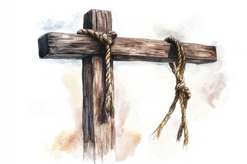 Poster - A beautiful watercolor illustration of a wooden cross with a natural knot