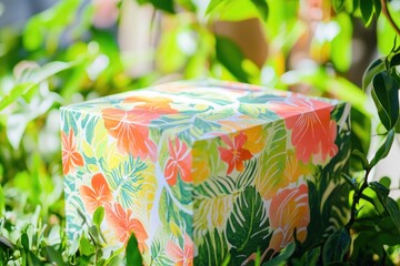 Poster - A box with bright colors sits on top of a vibrant green grassy area