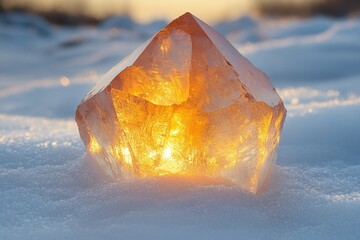 Poster - A single piece of ice sits atop a snowy surface