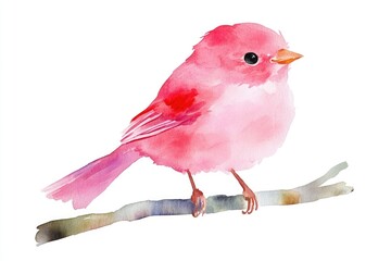Poster - A pink bird perches on a branch, surrounded by lush greenery