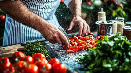 Wall Mural - Farmer's hands preparing fresh vegetables in a rustic setting