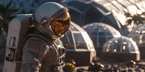 Aufkleber - Astronaut standing outside a structure, possibly a spaceship or research station