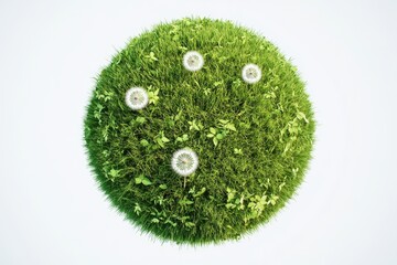 Sticker - A green ball of grass featuring dandelions