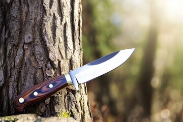 Poster - A knife is stuck in the bark of a tree