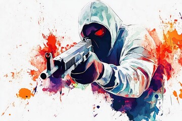 Poster - A person wearing a hoodie holds a firearm