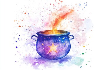 Poster - A beautiful watercolor depiction of a ceramic pot featuring a shining star, perfect for decorative or inspirational purposes