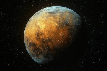 Poster - A detailed view of a planet's surface, with a distant star shining bright in the background