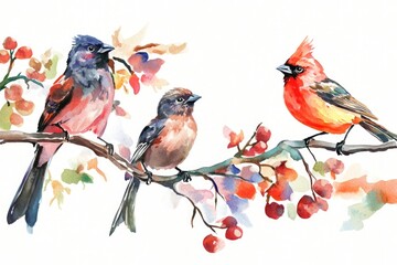 Poster - Three birds perched on a tree branch