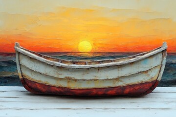 Poster - A picture of a boat on a peaceful beach during a beautiful sunset