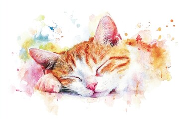Aufkleber - A watercolor painting of a cat resting peacefully