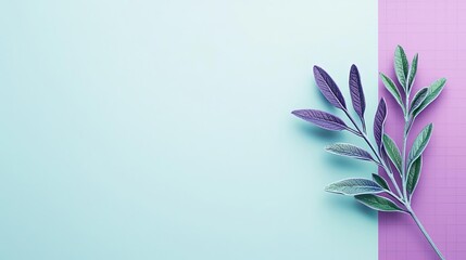 Sticker - Lavender leaves abstract background concept. A vibrant olive branch on a pastel background, symbolizing nature and tranquility.