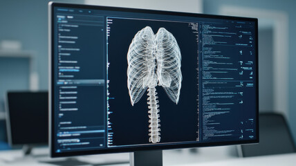 Poster - Digital display showing 3D lung scan in medical office