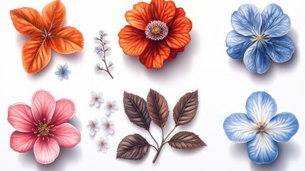 Poster - A collection of various colorful flowers arranged on a clean white surface