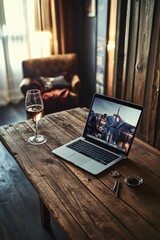 Poster - A laptop computer placed on a wooden table, perfect for working or studying