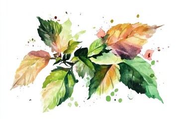 Poster - Watercolor painting of leaves on a branch