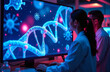 © Родион Бондаренко - male and female virologists in front of a monitor with images of DNA and various viruses