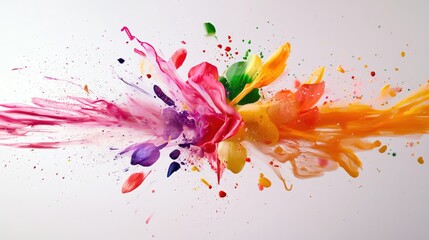 Poster - Vibrant Explosion of Colorful Paint Splashes on White Background