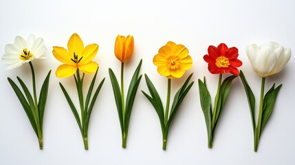 Poster - Colorful Flower Arrangement with Tulips and Blossoms on White Background