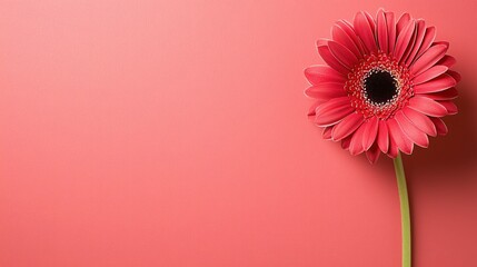 Poster - Beautiful Pink Gerbera Daisy Blooming Against a Soft Coral Background