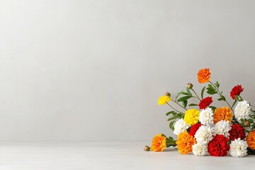 Poster - Colorful Bouquet of Fresh Flowers on a Soft Grey Background for Creative Use